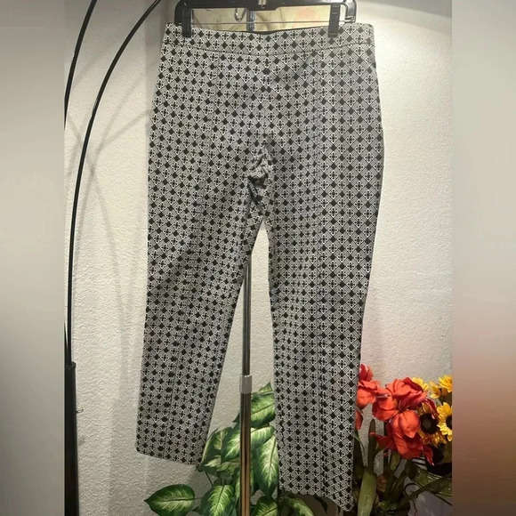 Tory Burch "CALLIE" CROPPED JACQUARD ANKLE PANTS IN  IVORY/BLACK size 8 - Picture 9 of 15